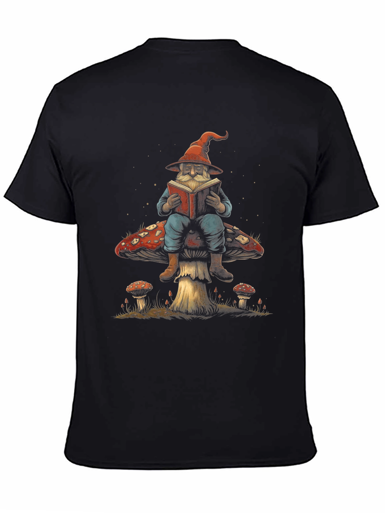 Wizard Reading Book On Mushroom Graphic T-Shirt