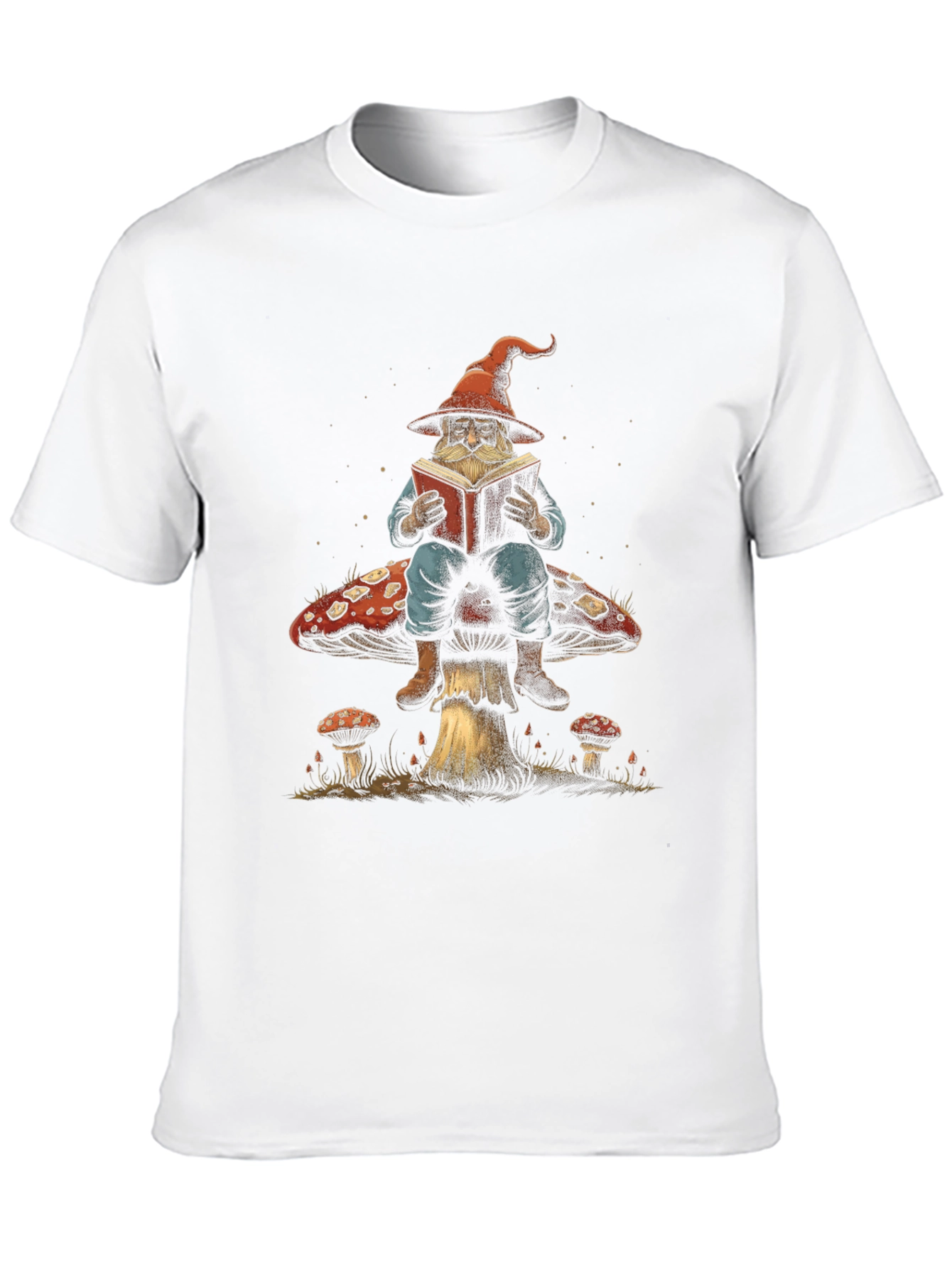 Wizard Reading Book On Mushroom Graphic T-Shirt