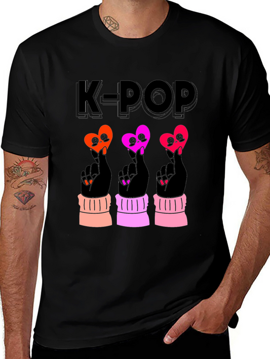 K-Pop Heart Sign Black T-Shirt
