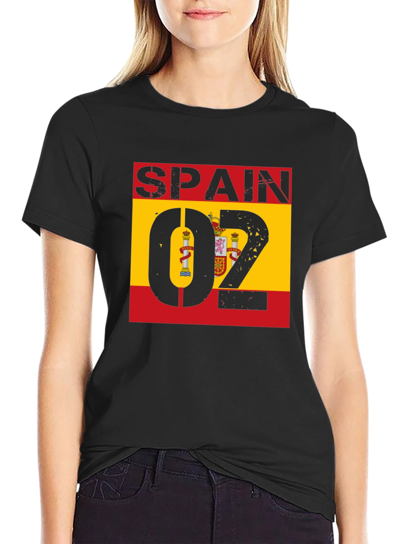 Spain Flag Graphic T-Shirt - Black