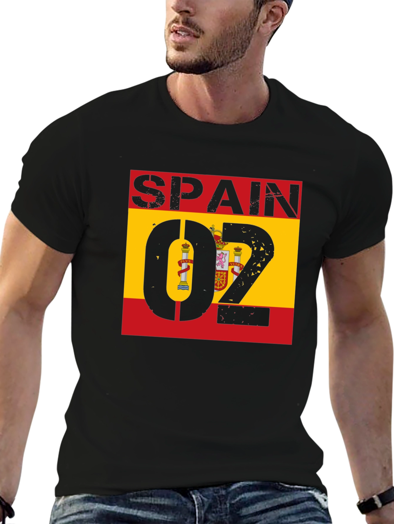 Spain Flag Graphic T-Shirt - Black