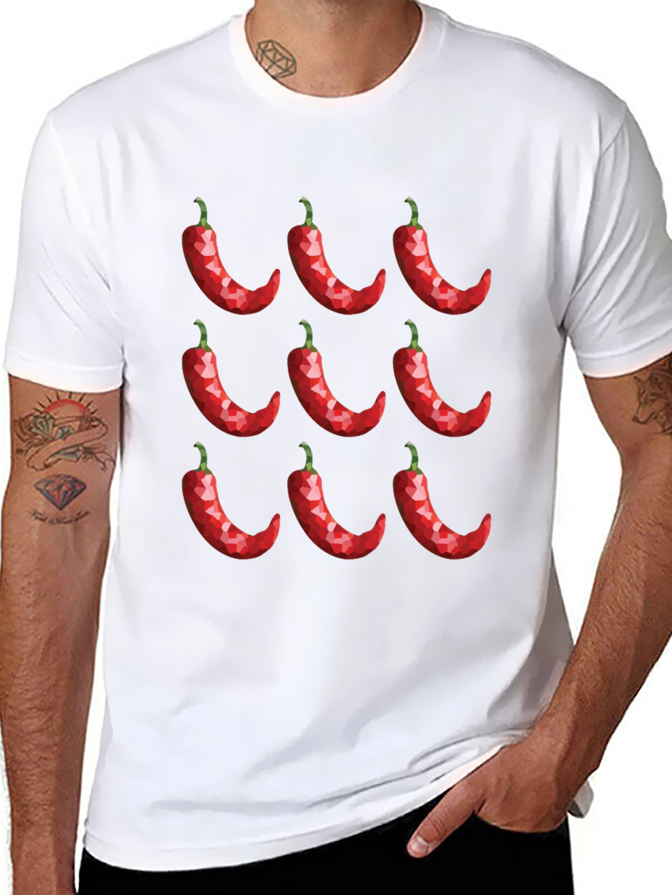 Chili Pepper Pattern Black T-Shirt