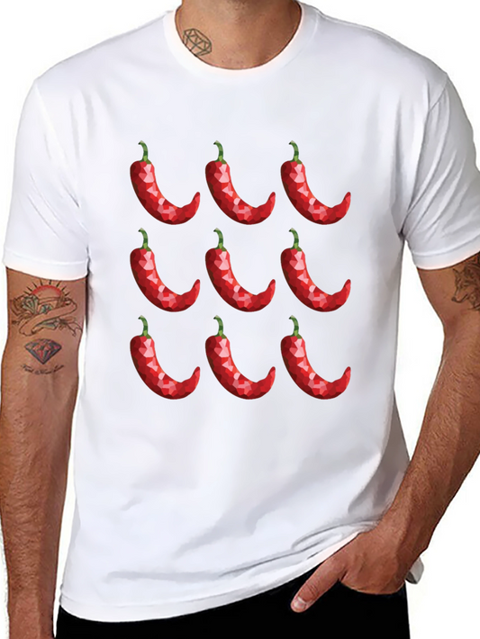 Chili Pepper Pattern Black T-Shirt