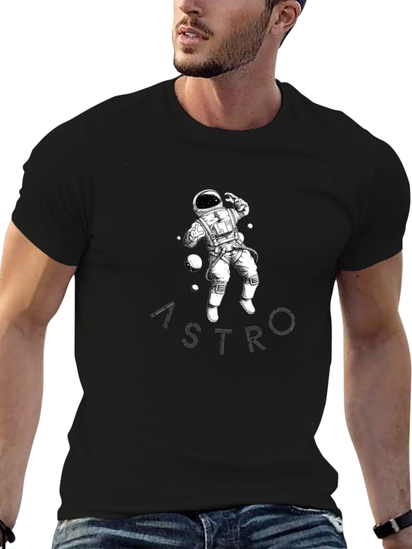 Astronaut Graphic Print Black T-Shirt