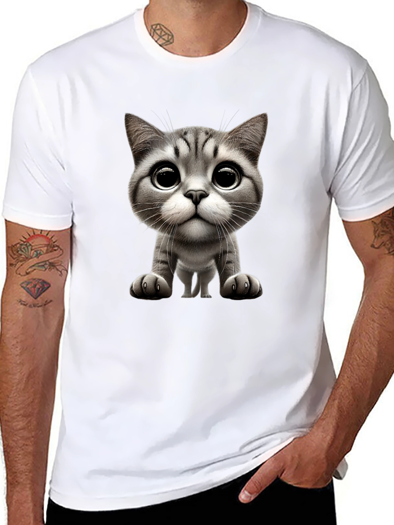 Cute Cartoon Cat Graphic Tee - Unisex