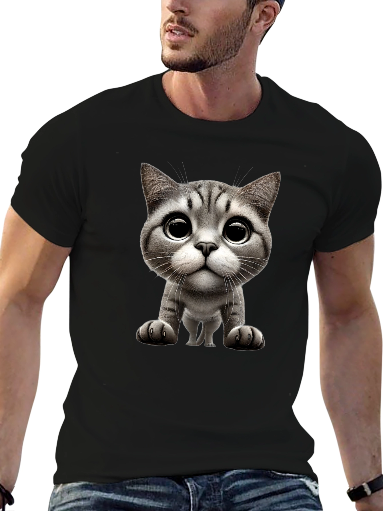 Cute Cartoon Cat Graphic Tee - Unisex