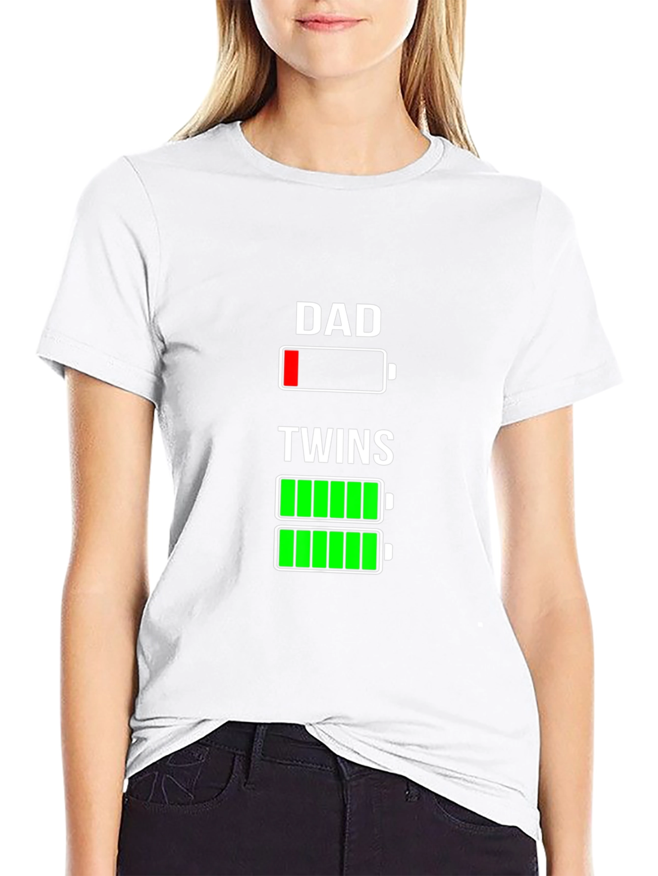 Dad of Twins T-Shirt - Low Battery Funny Tee