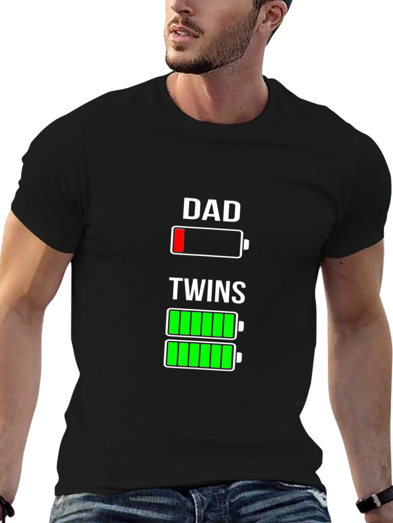Dad of Twins T-Shirt - Low Battery Funny Tee