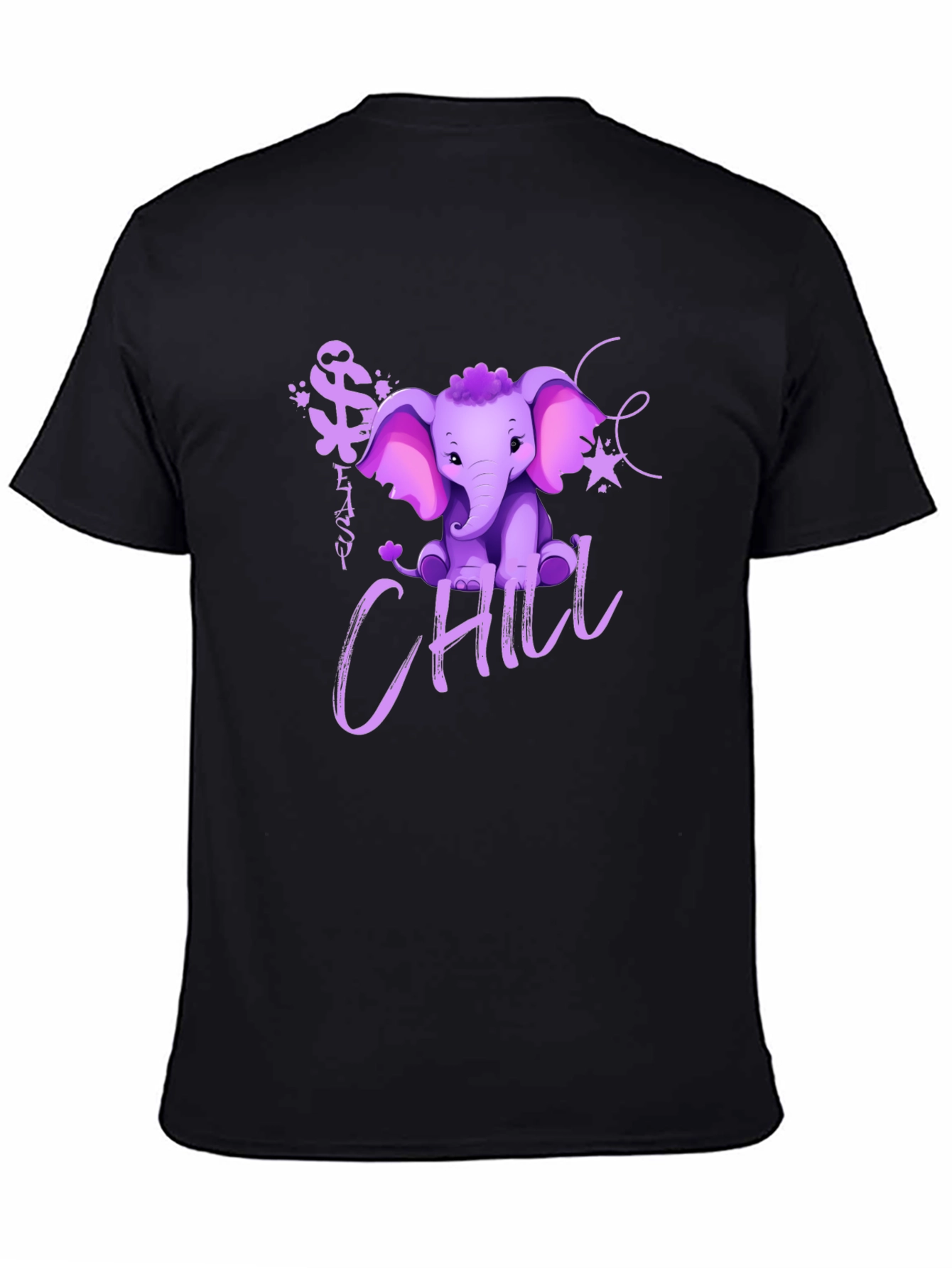 Cute Elephant Chill Graphic Print Black T-Shirt