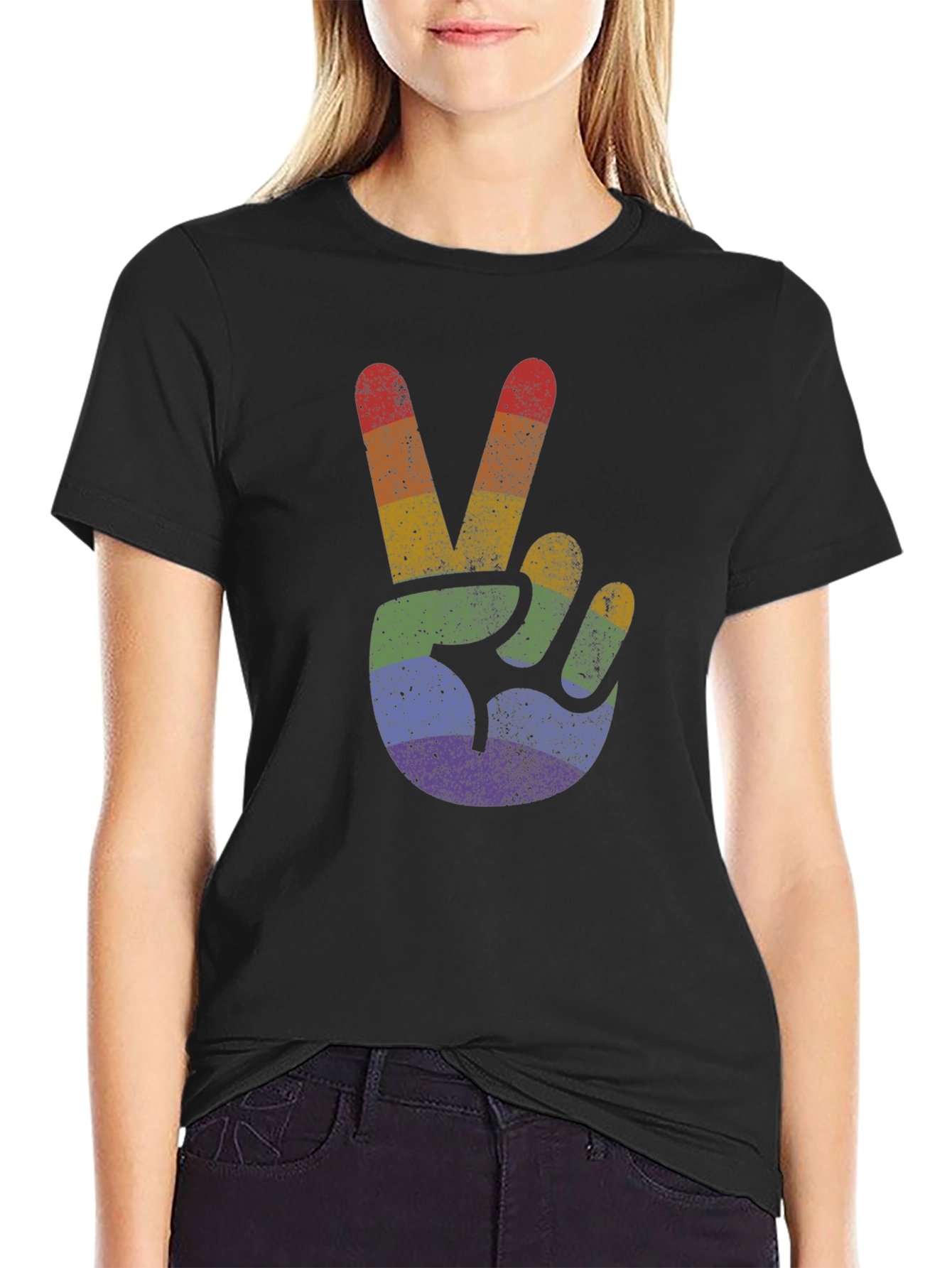 Retro Rainbow Peace Sign T-Shirt
