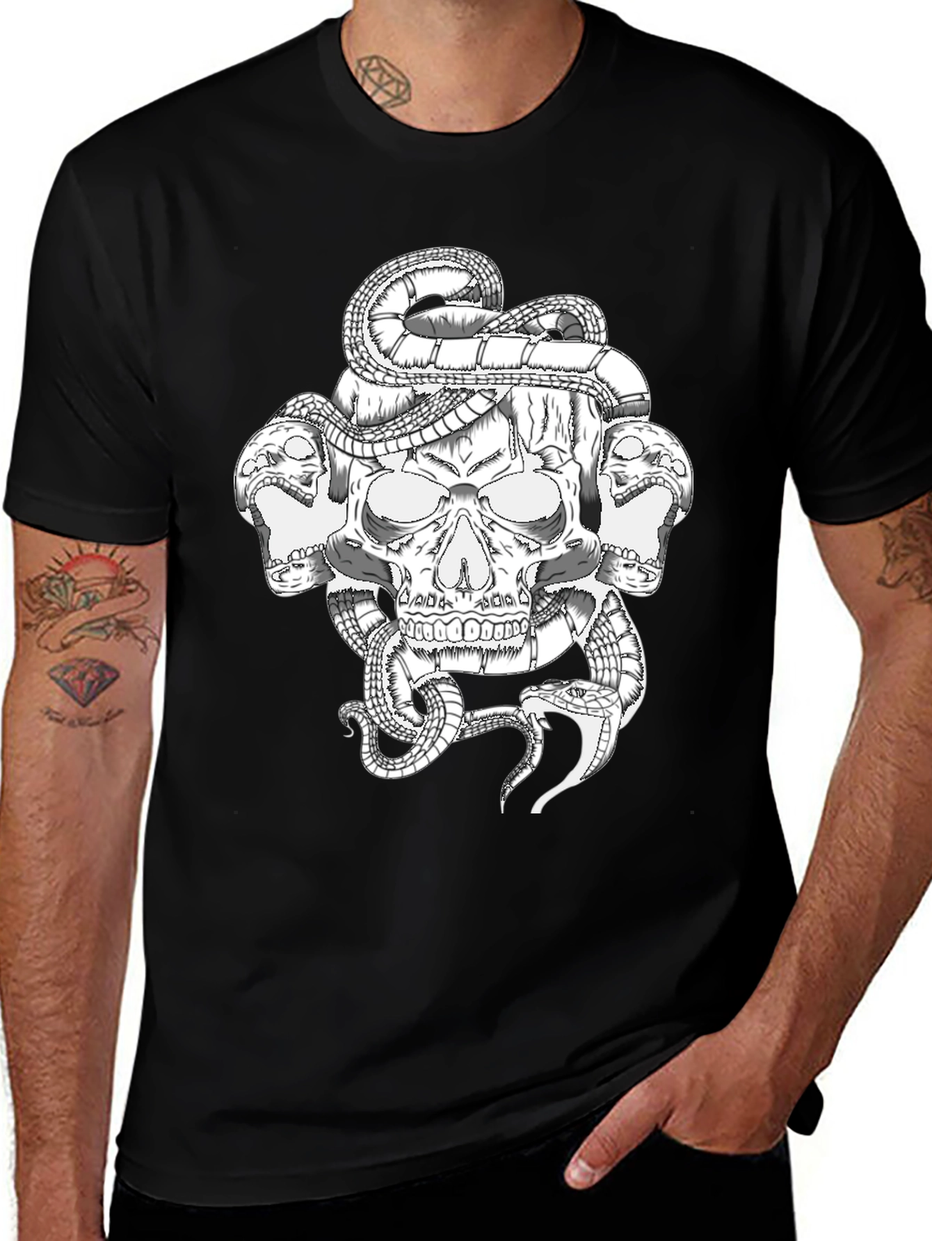 Skull & Snake Graphic T-Shirt - Bold Black Tee