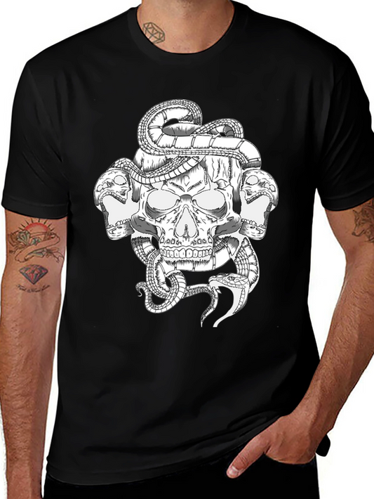 Skull & Snake Graphic T-Shirt - Bold Black Tee