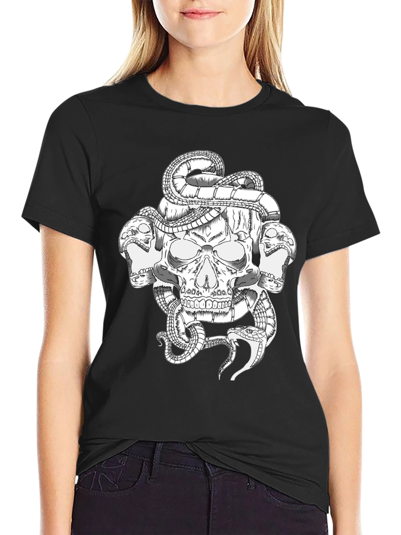 Skull & Snake Graphic T-Shirt - Bold Black Tee
