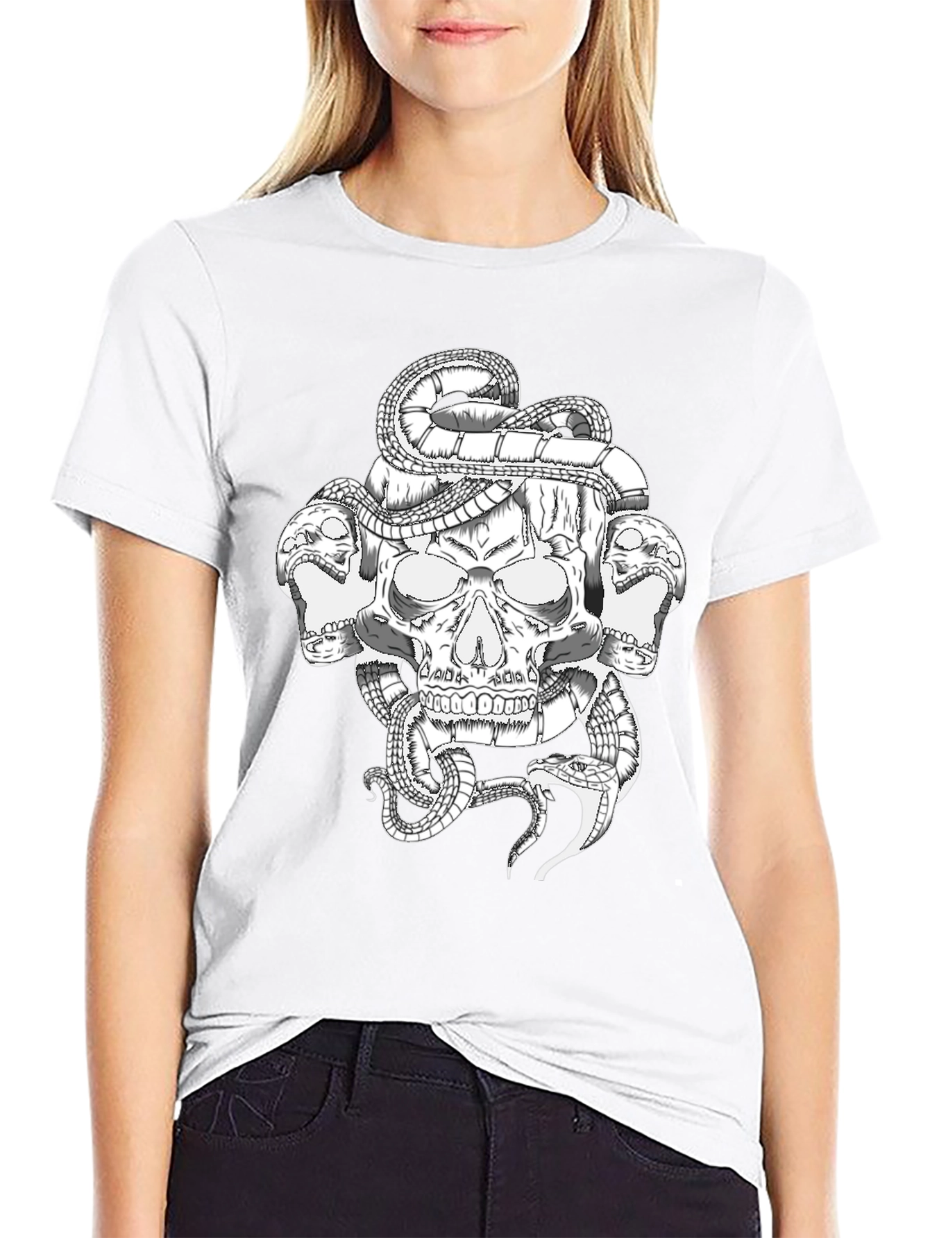 Skull & Snake Graphic T-Shirt - Bold Black Tee
