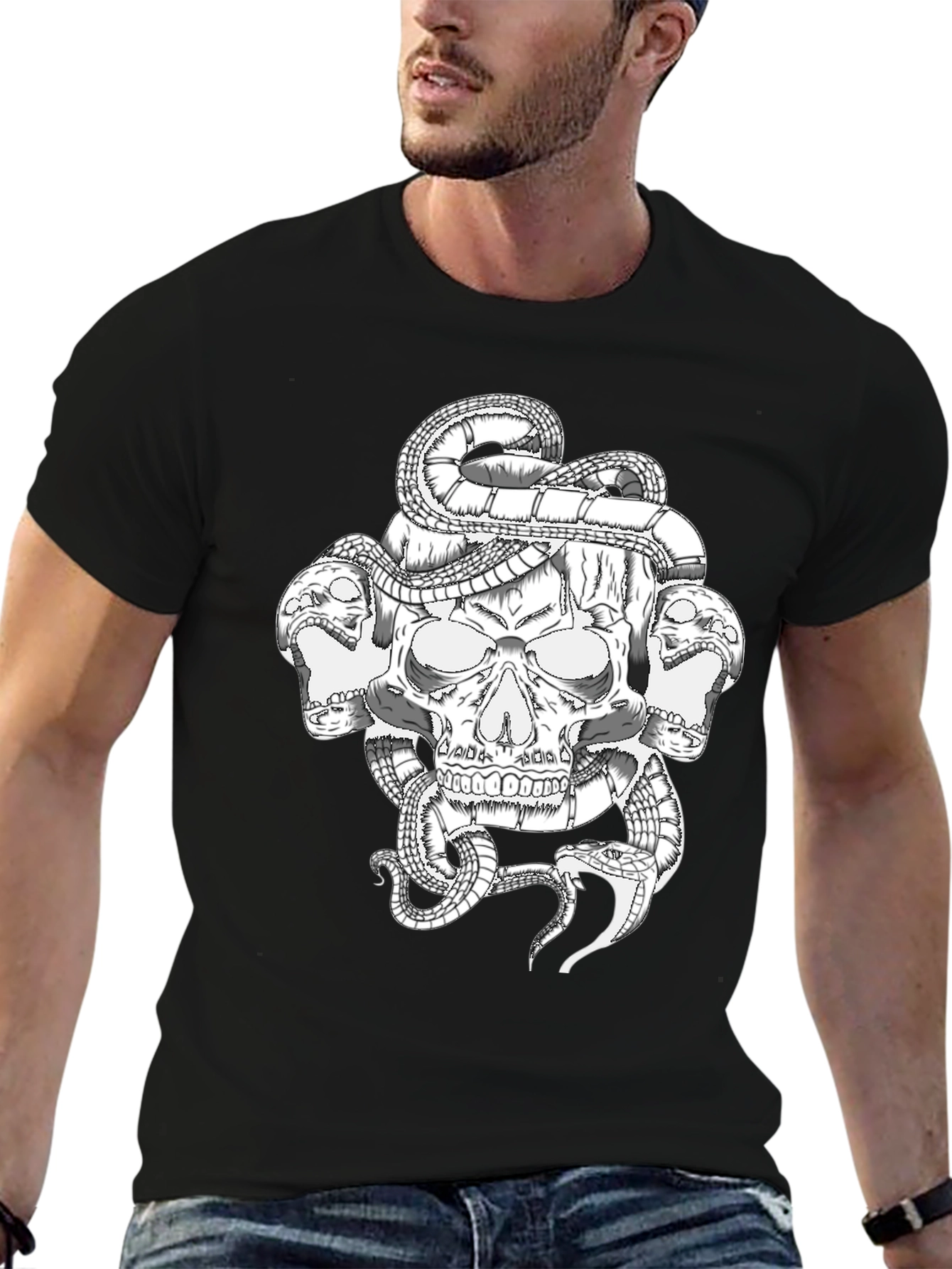 Skull & Snake Graphic T-Shirt - Bold Black Tee