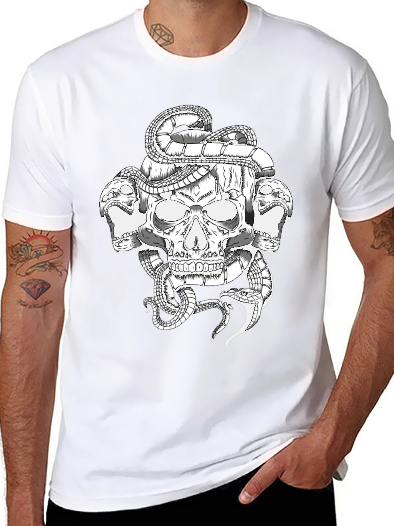 Skull & Snake Graphic T-Shirt - Bold Black Tee
