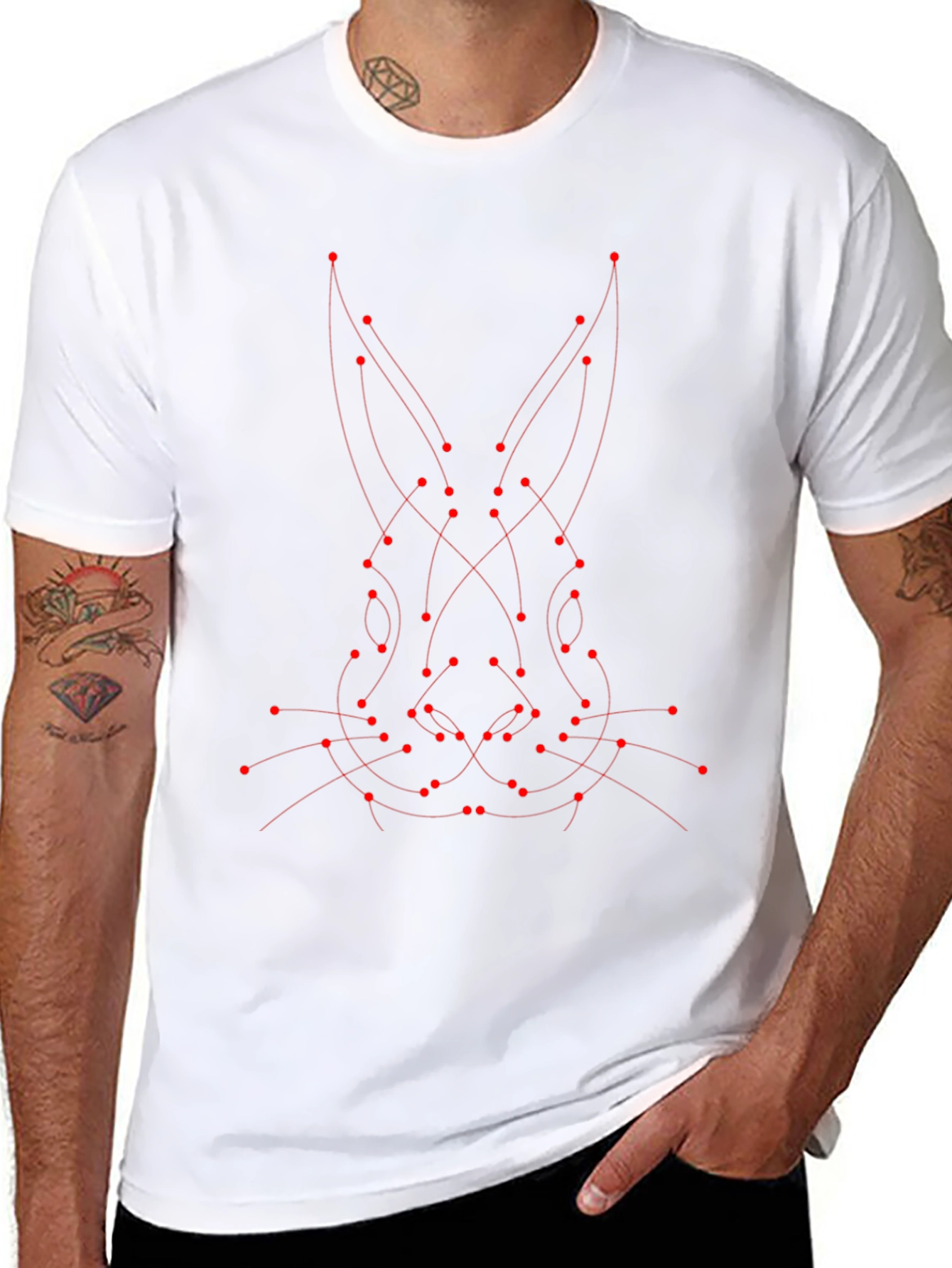 Abstract Rabbit Dot to Dot Graphic Tee - Black