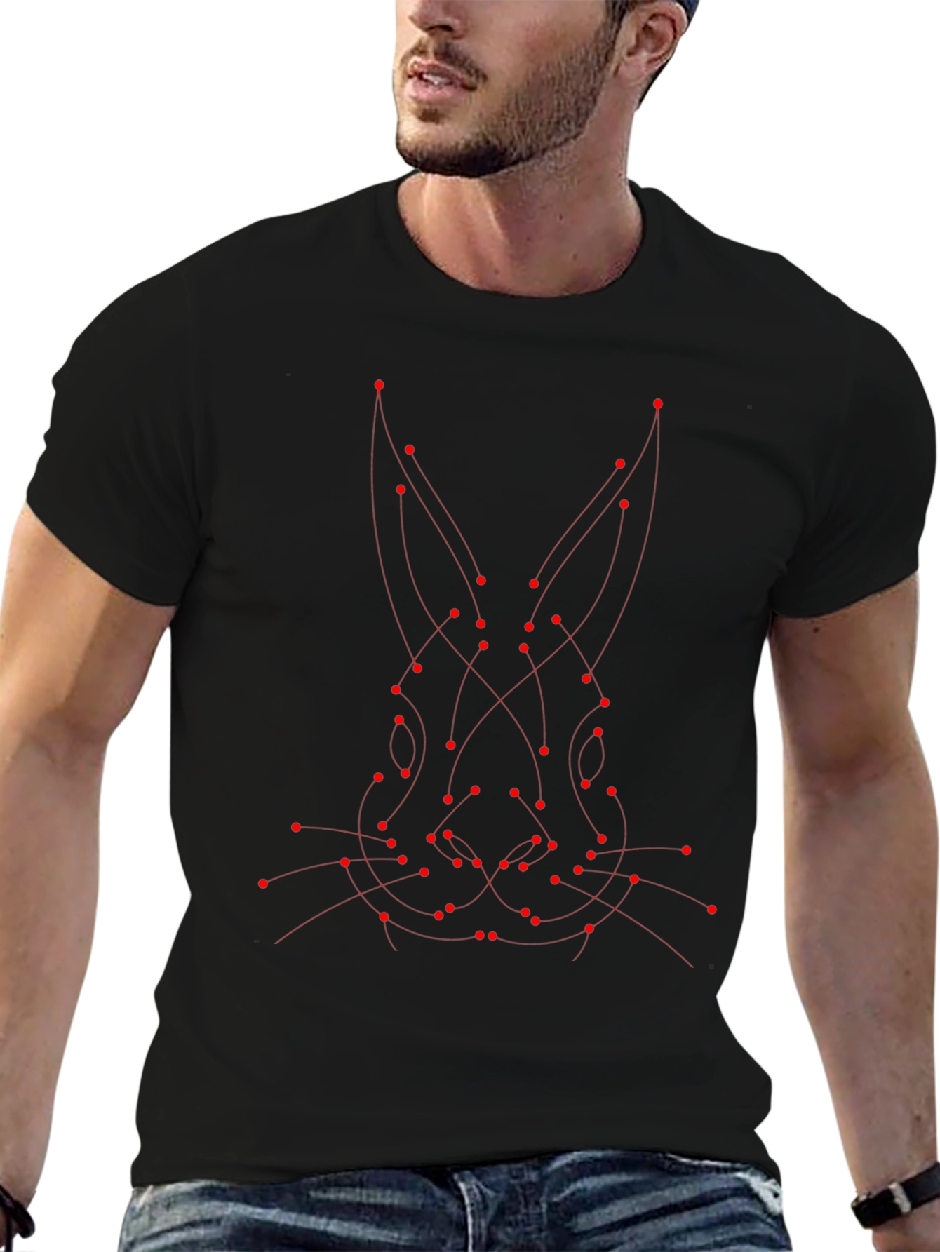 Abstract Rabbit Dot to Dot Graphic Tee - Black