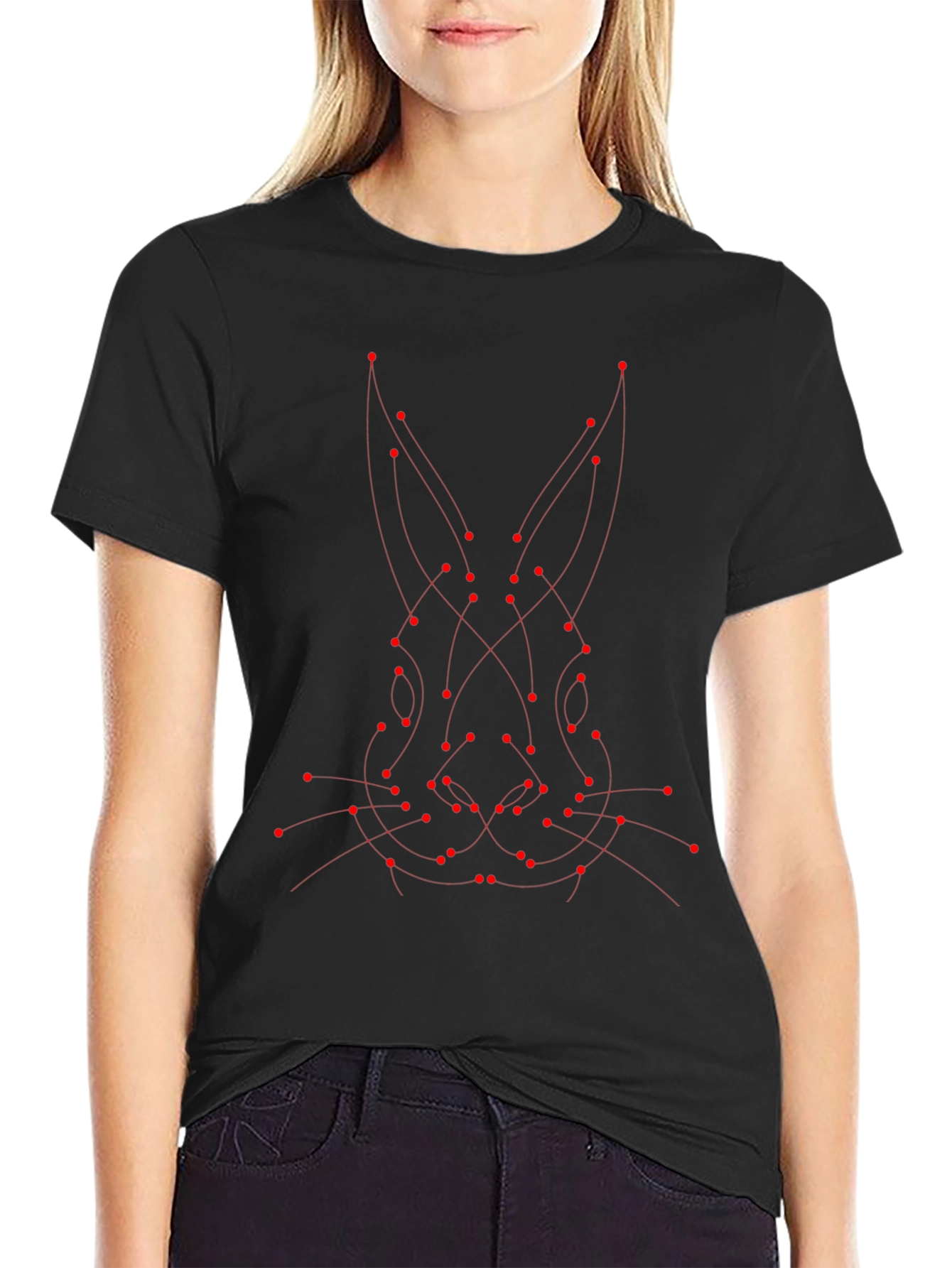 Abstract Rabbit Dot to Dot Graphic Tee - Black