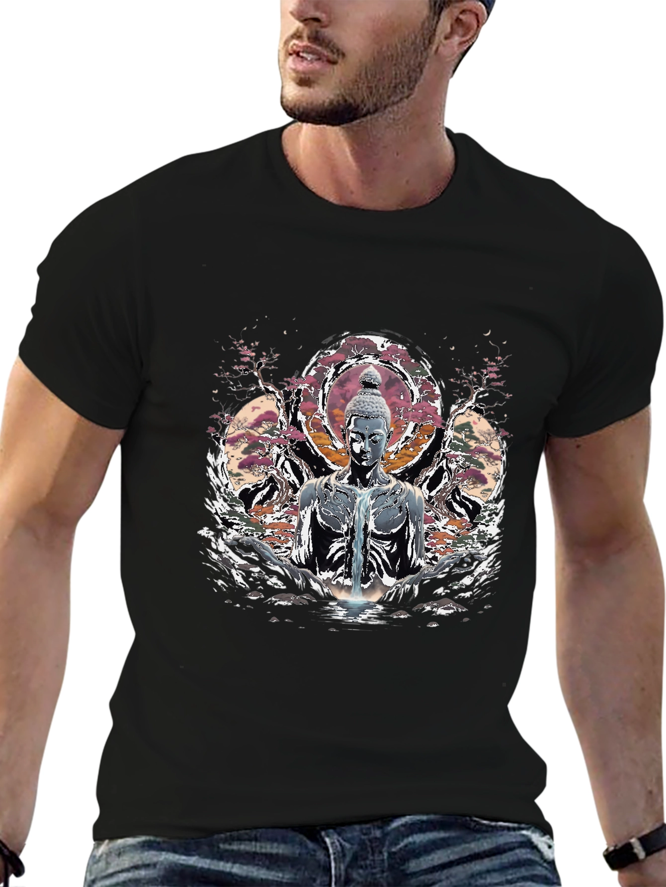 Buddha Graphic Print Black T-Shirt