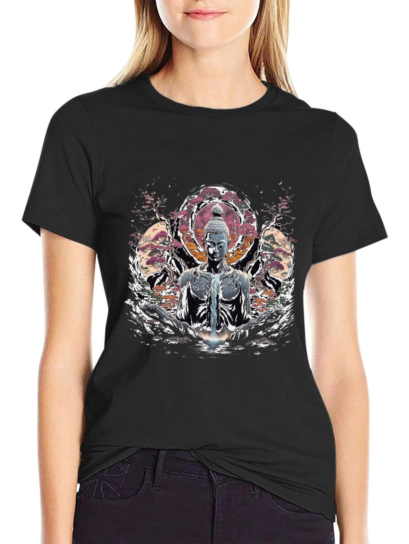 Buddha Graphic Print Black T-Shirt
