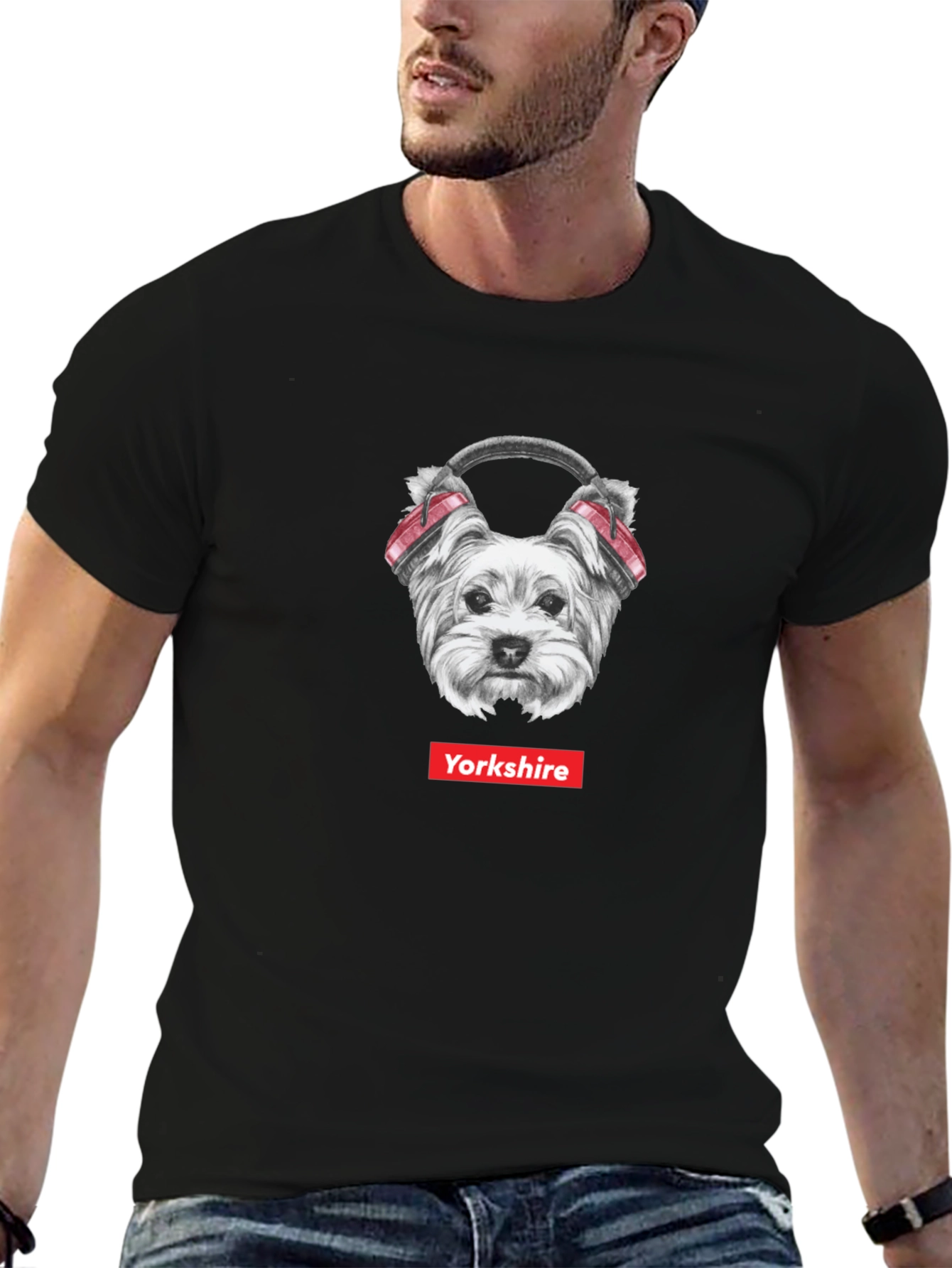 Yorkshire Dog Headphone T-Shirt - Cool Graphic Tee