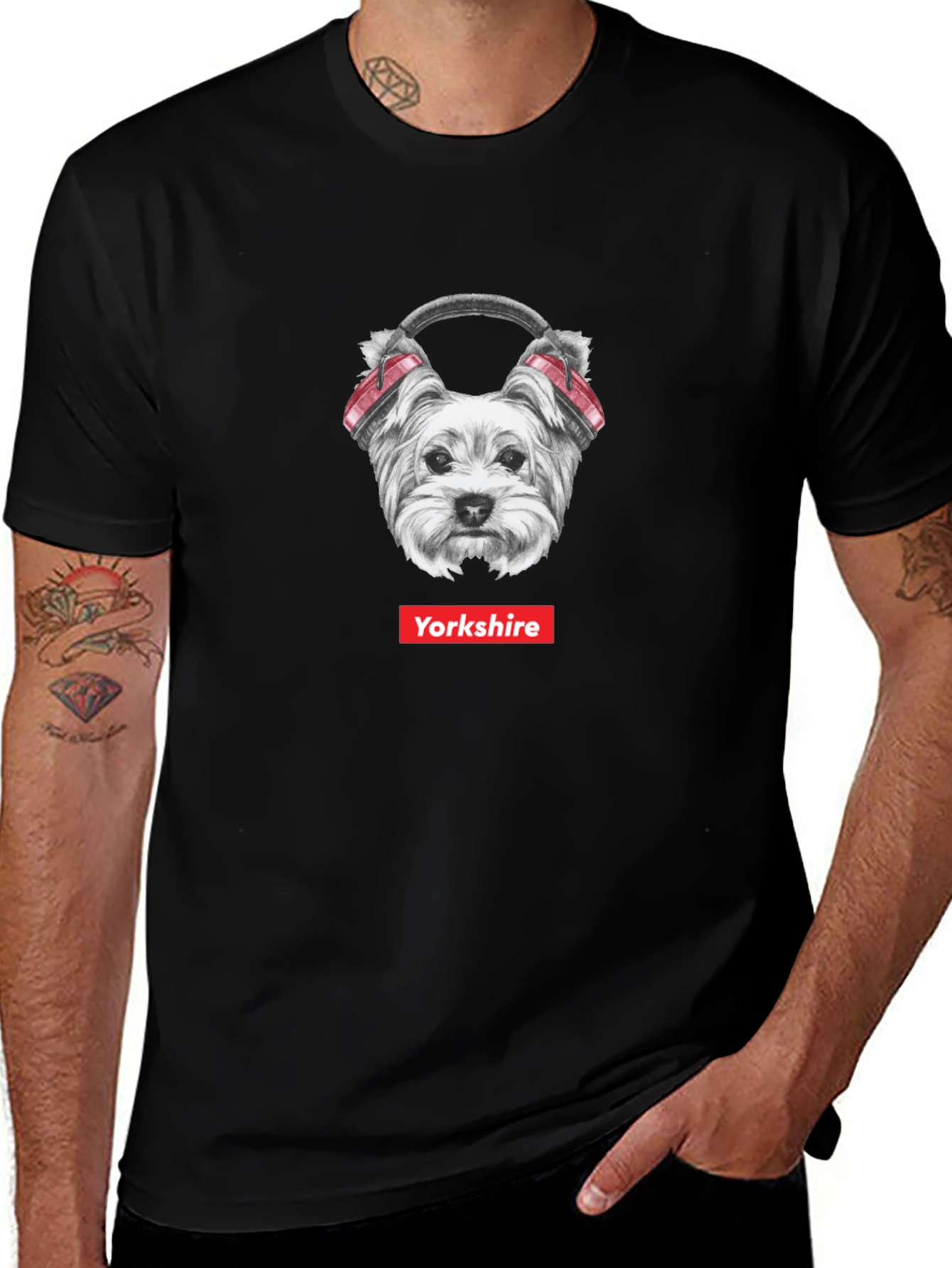 Yorkshire Dog Headphone T-Shirt - Cool Graphic Tee