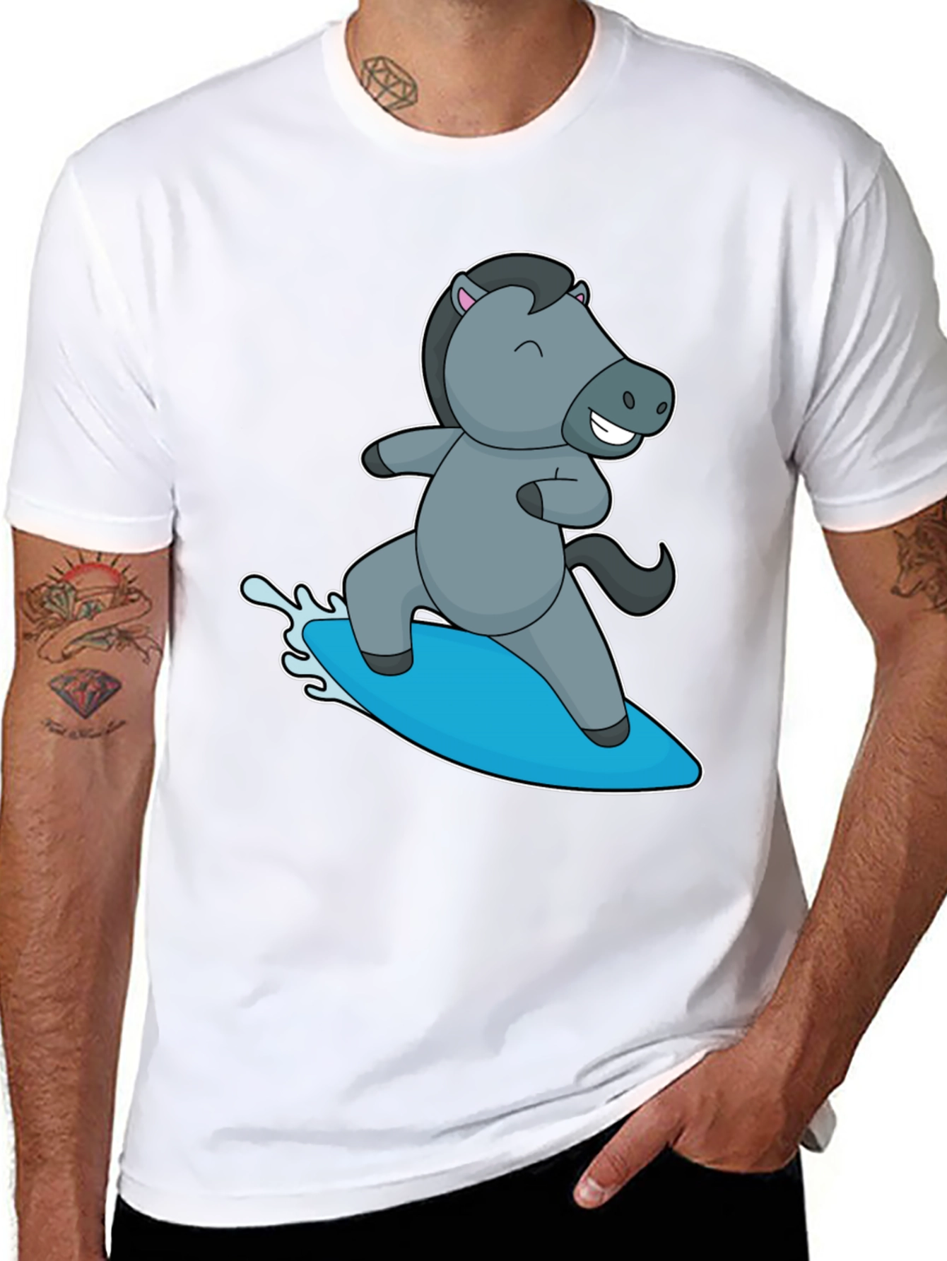 Surfing Horse Graphic T-Shirt - Black