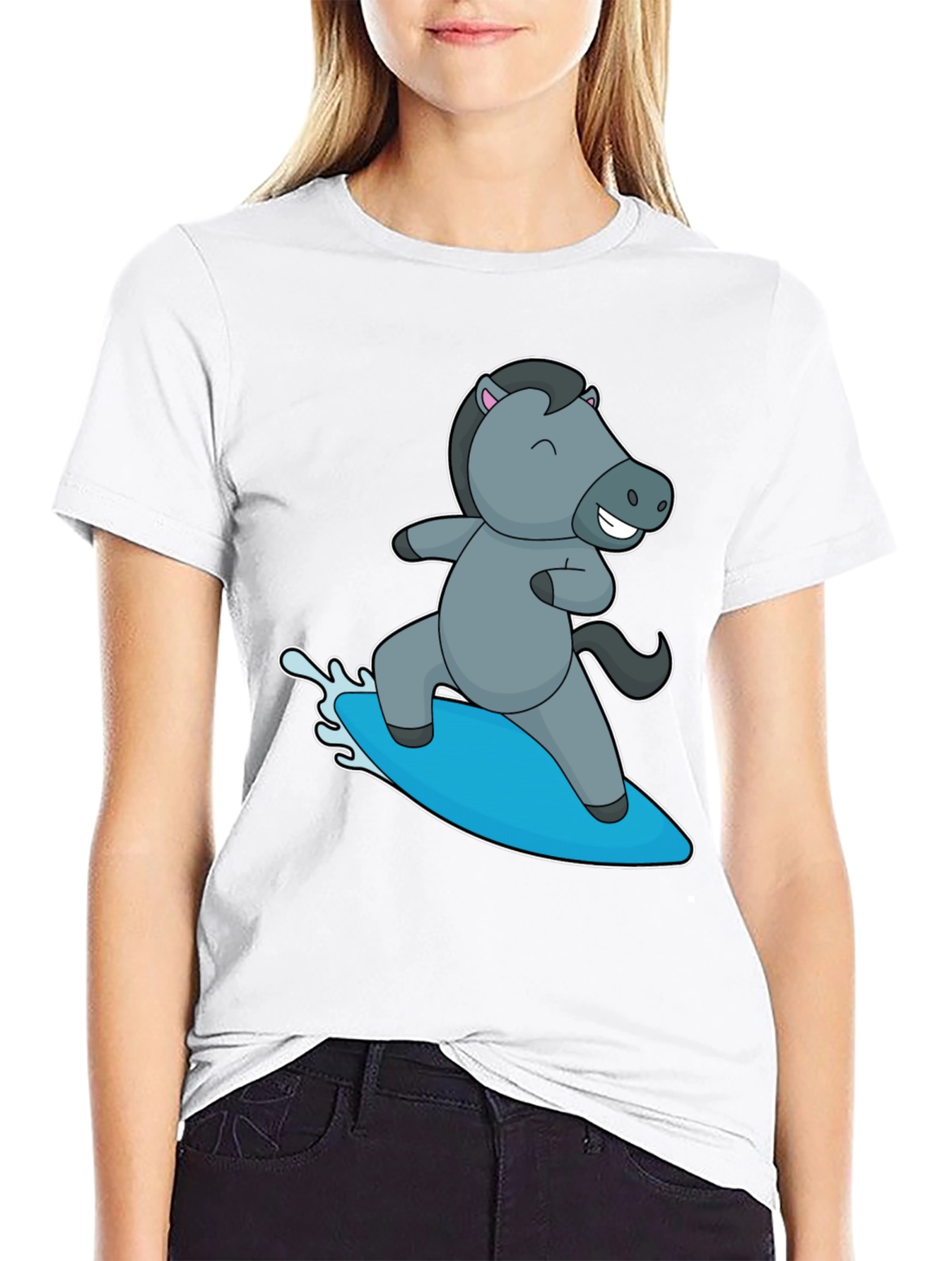 Surfing Horse Graphic T-Shirt - Black