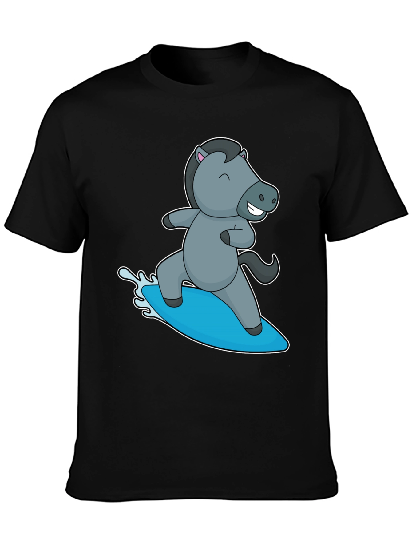 Surfing Horse Graphic T-Shirt - Black