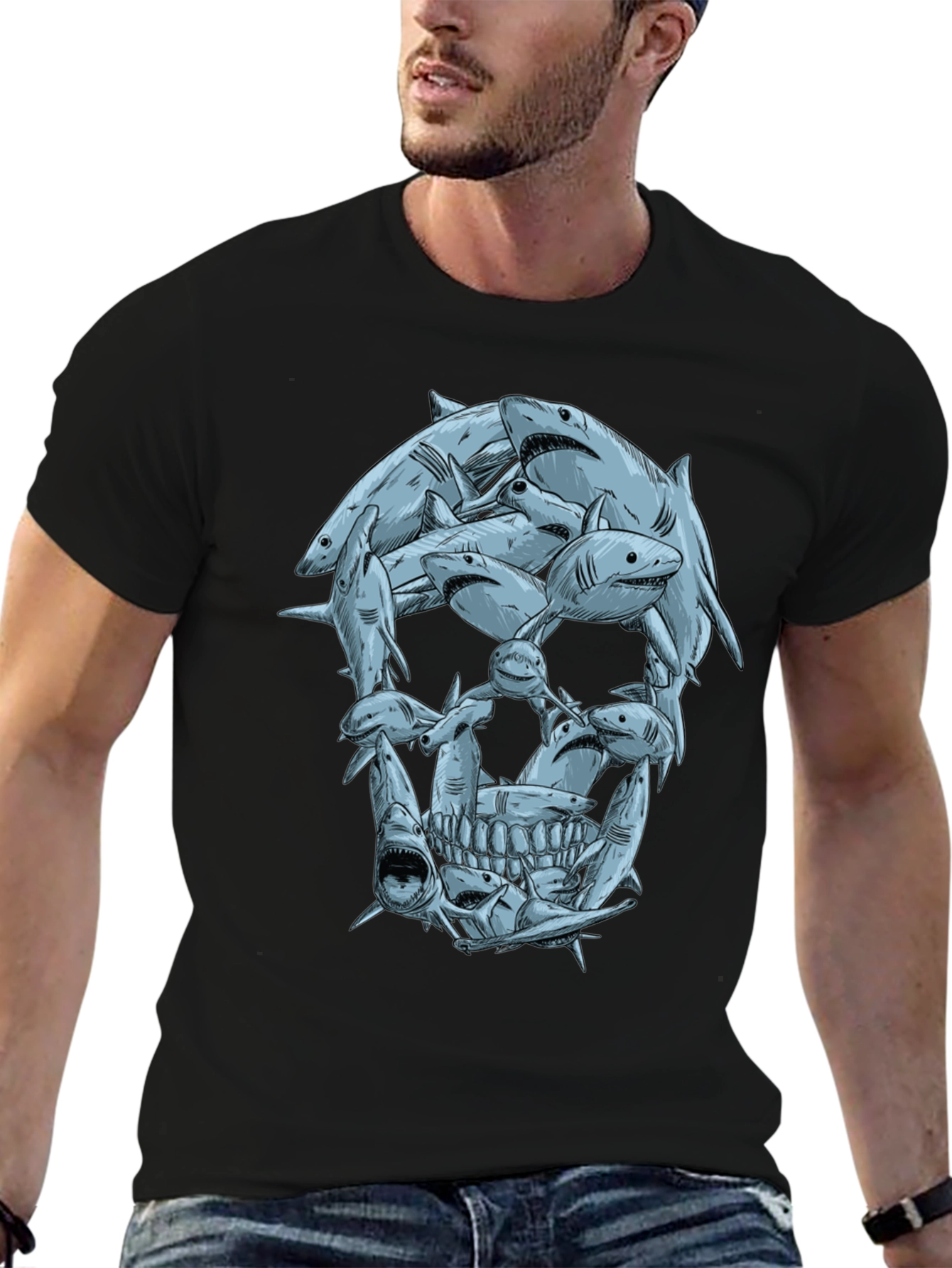 Shark Skull Graphic Tee - Mens Black T-Shirt