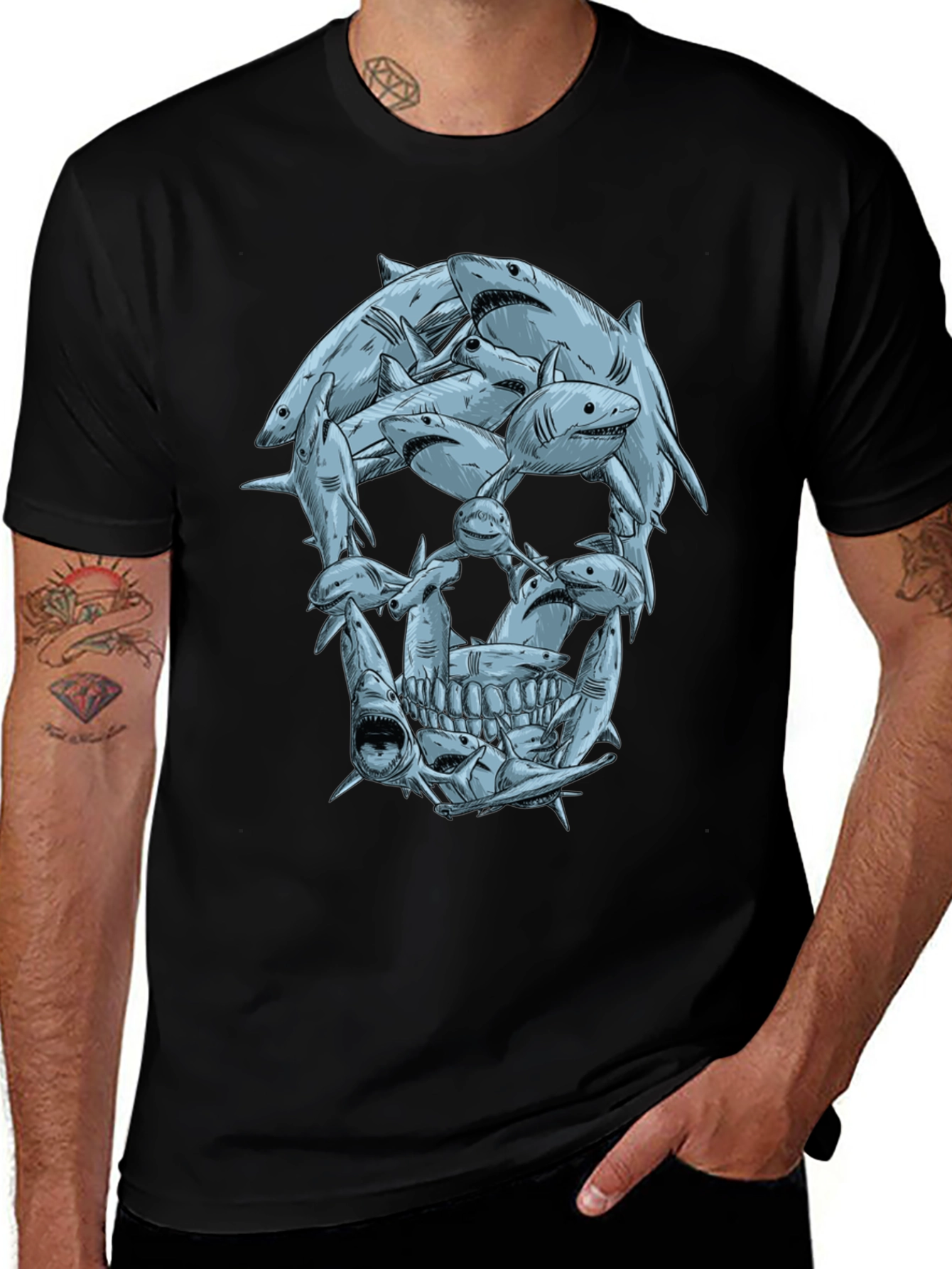 Shark Skull Graphic Tee - Mens Black T-Shirt