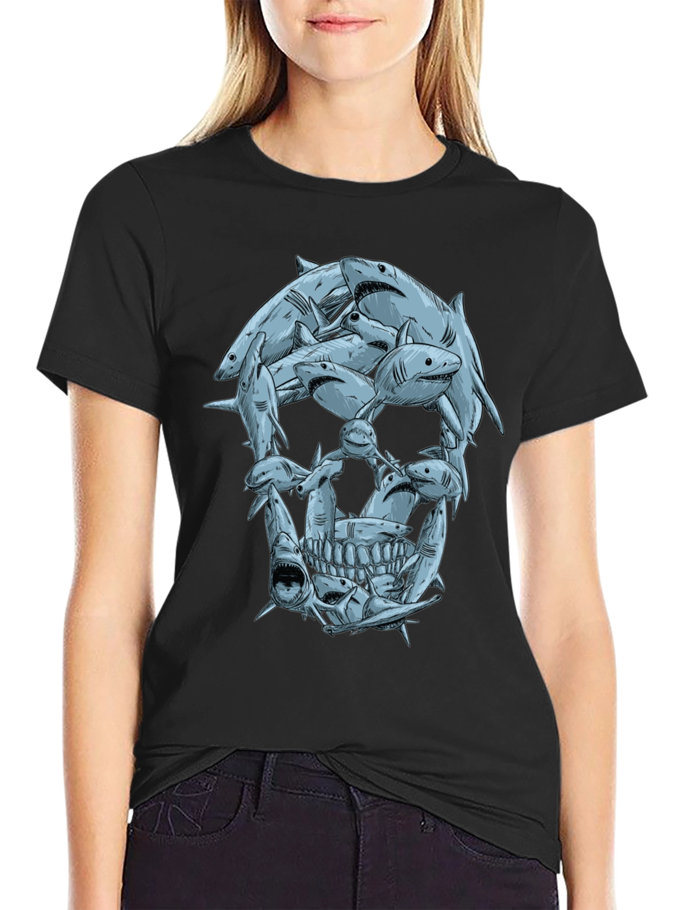Shark Skull Graphic Tee - Mens Black T-Shirt