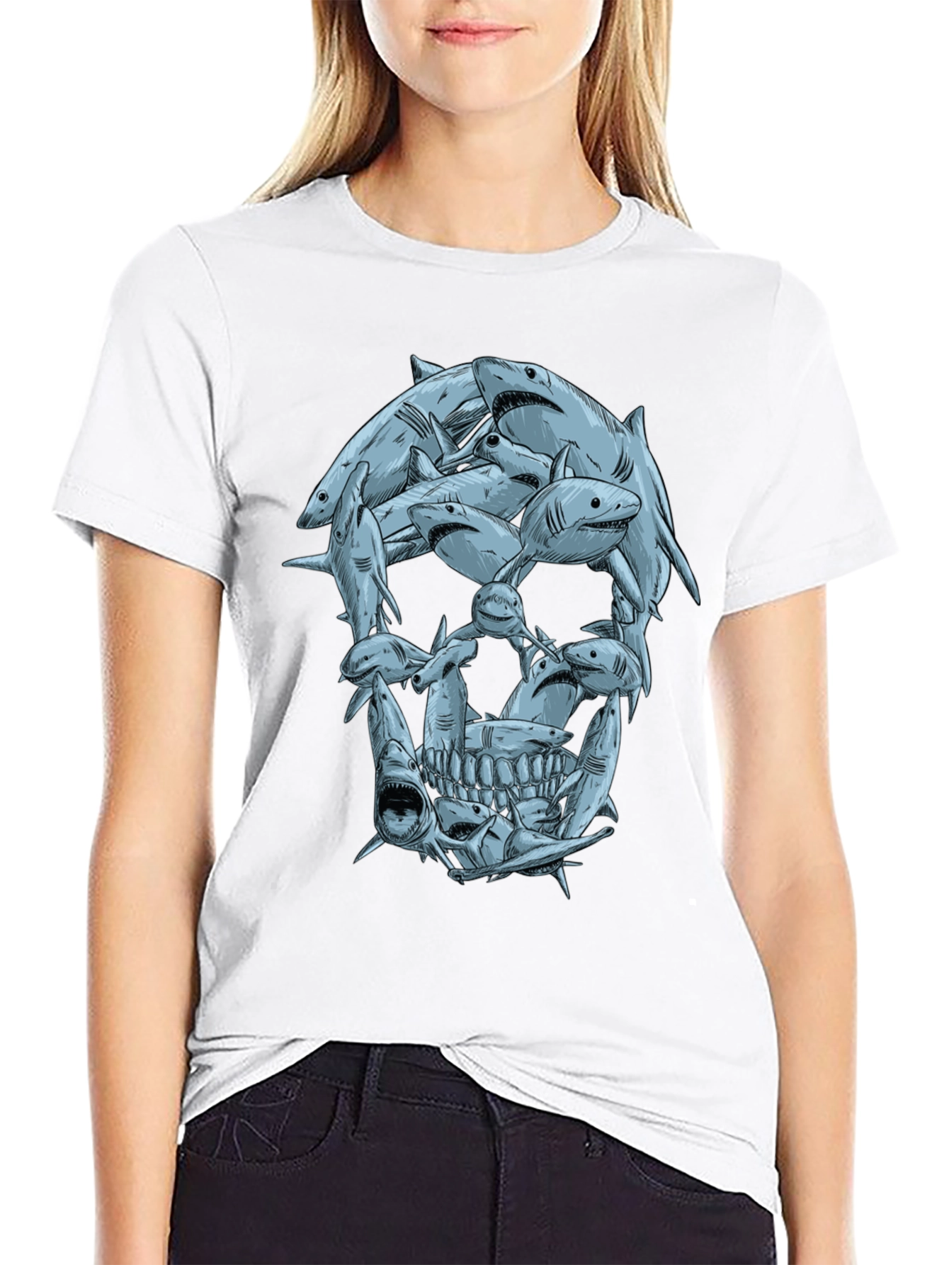 Shark Skull Graphic Tee - Mens Black T-Shirt