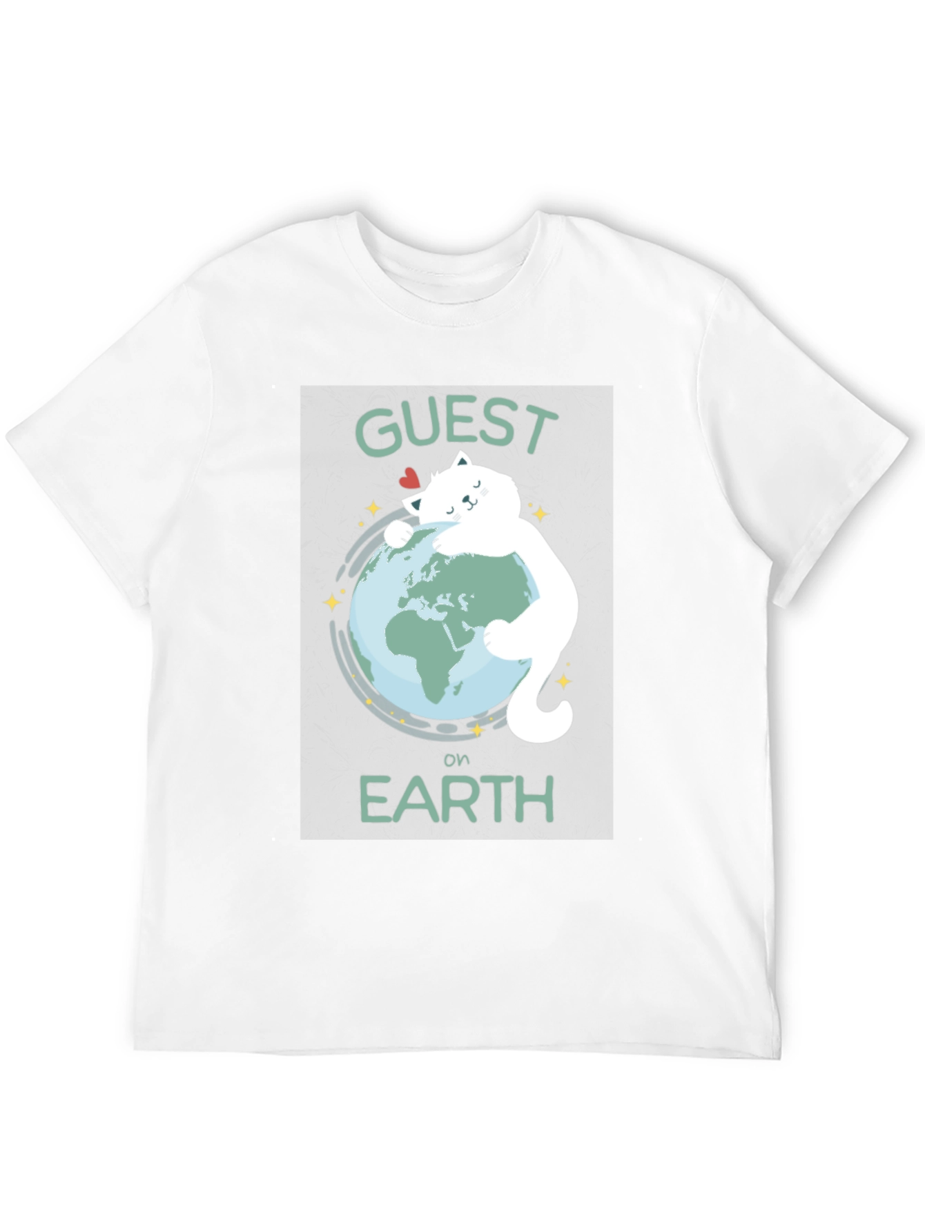 Guest on Earth T-Shirt - Cat Hugging Globe Tee