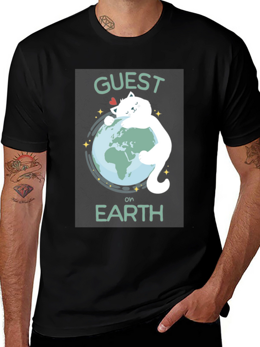 Guest on Earth T-Shirt - Cat Hugging Globe Tee