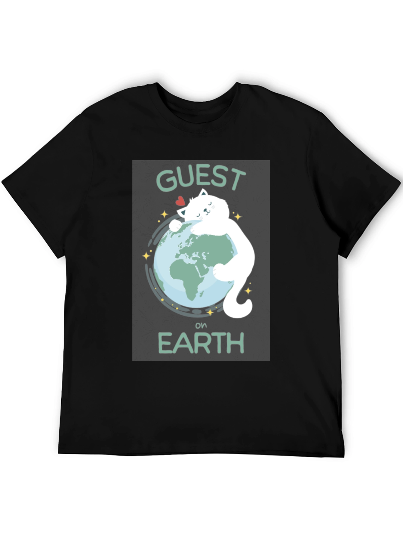 Guest on Earth T-Shirt - Cat Hugging Globe Tee