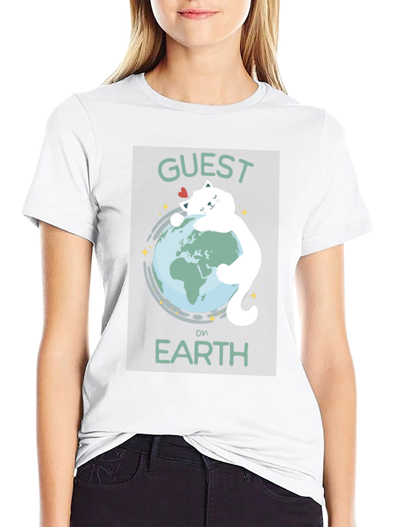 Guest on Earth T-Shirt - Cat Hugging Globe Tee