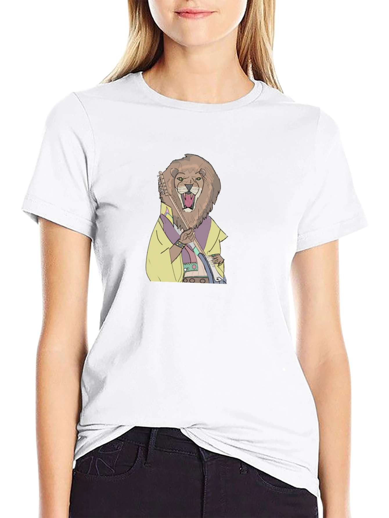 Lion Musician Graphic Print T-Shirt