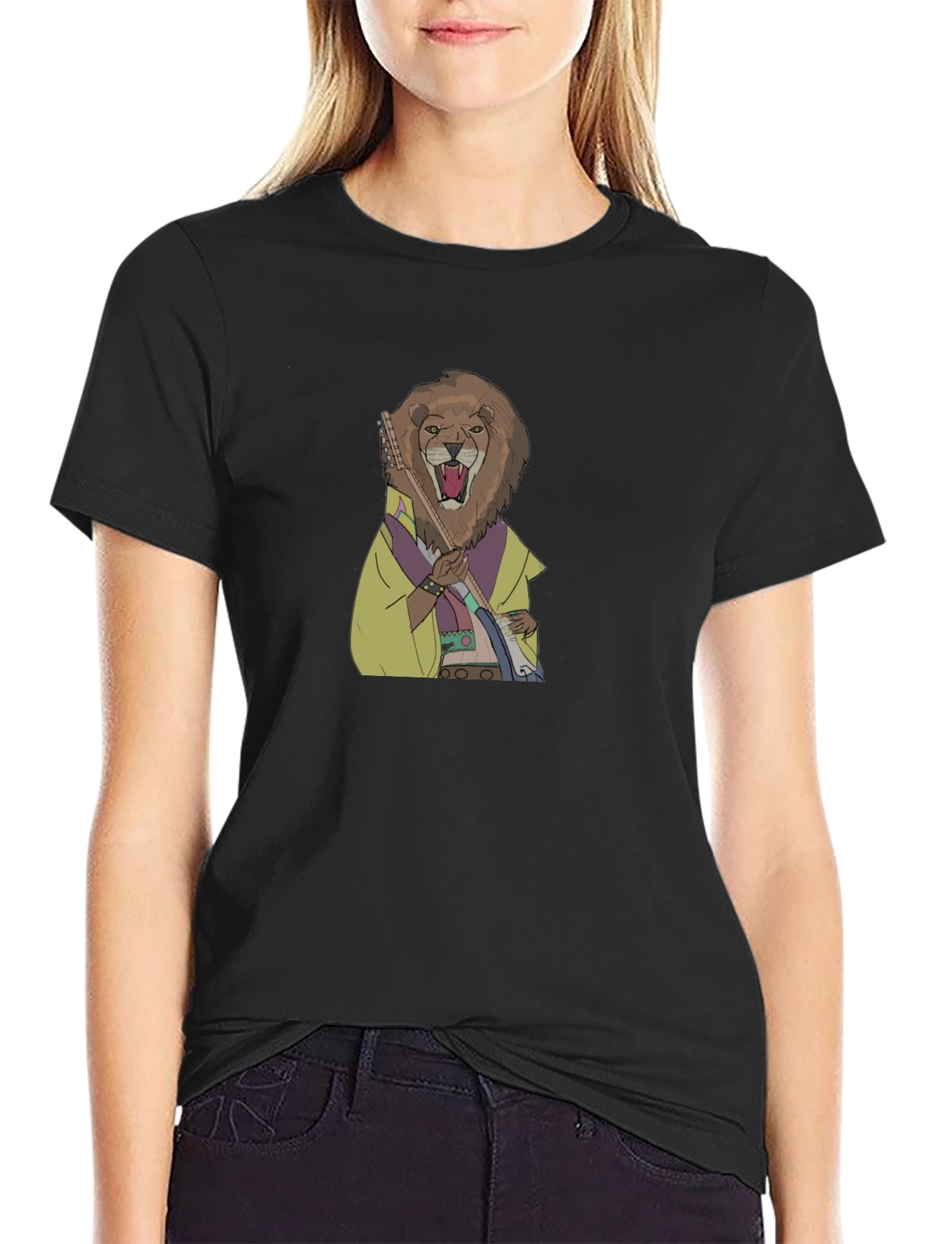 Lion Musician Graphic Print T-Shirt