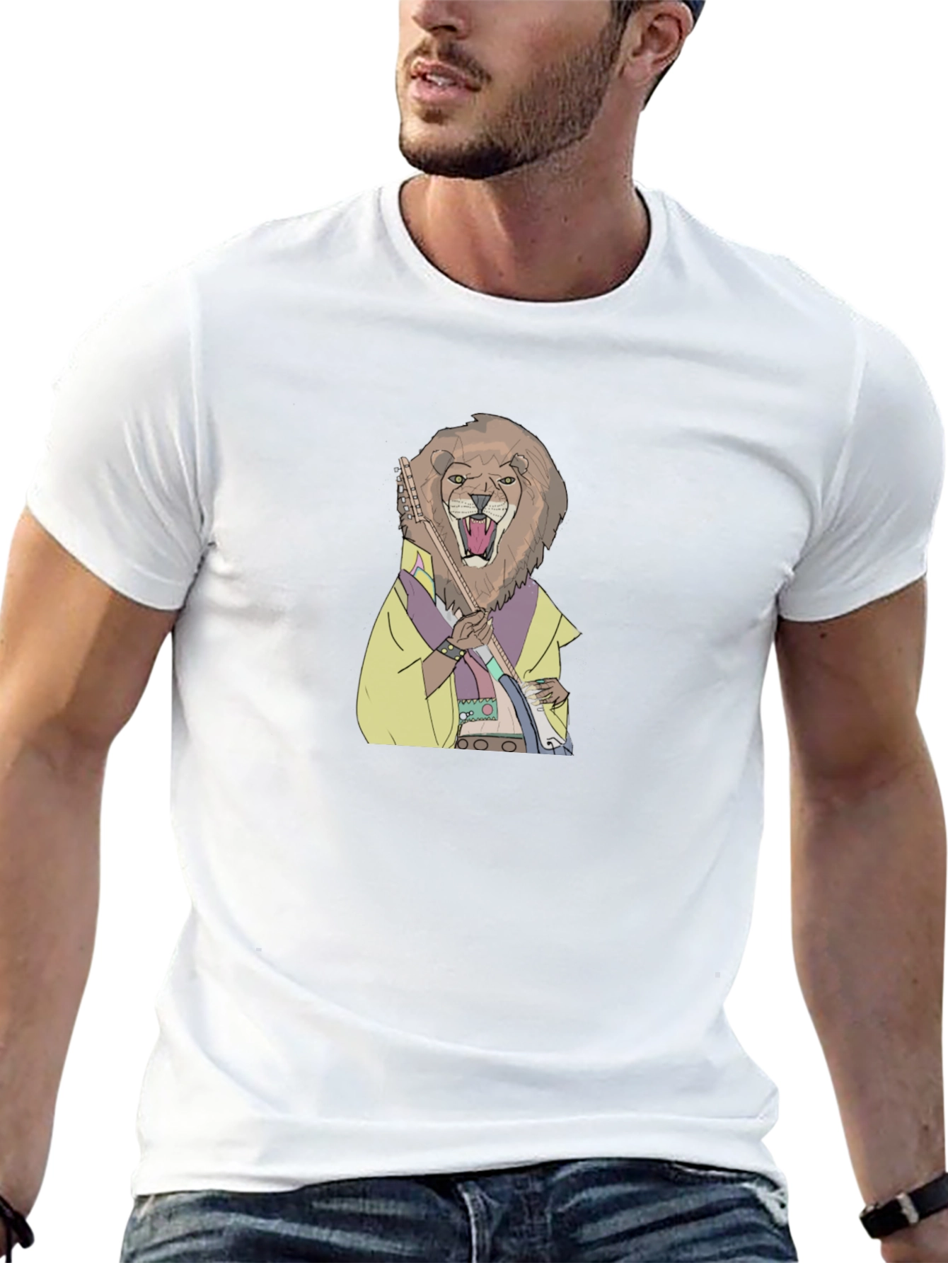 Lion Musician Graphic Print T-Shirt