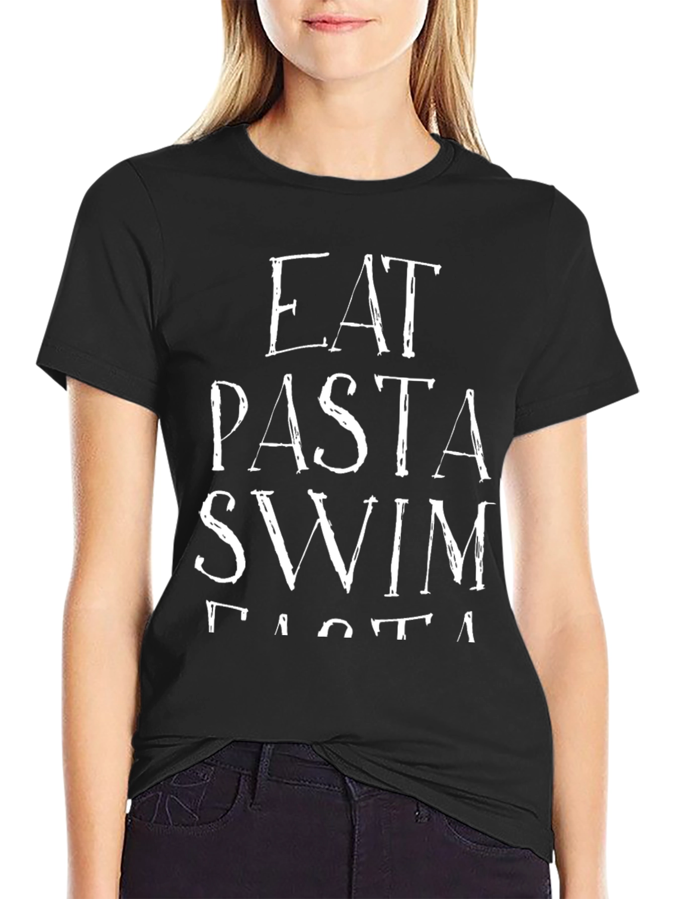 Eat Pasta Swim Faster Graphic Tee - Black