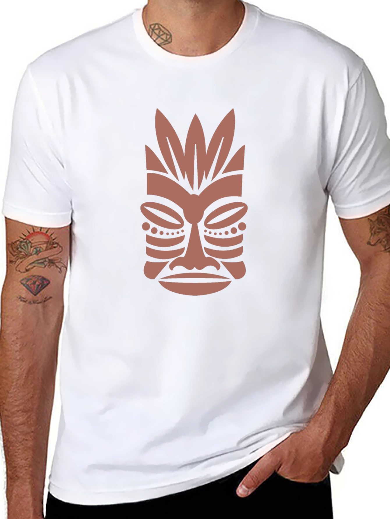 Tribal Mask Graphic Tee - Casual Style