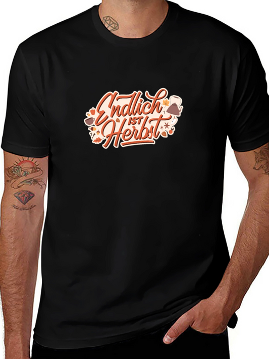 Autumn Is Here Graphic Tee - Black Cotton T-Shirt