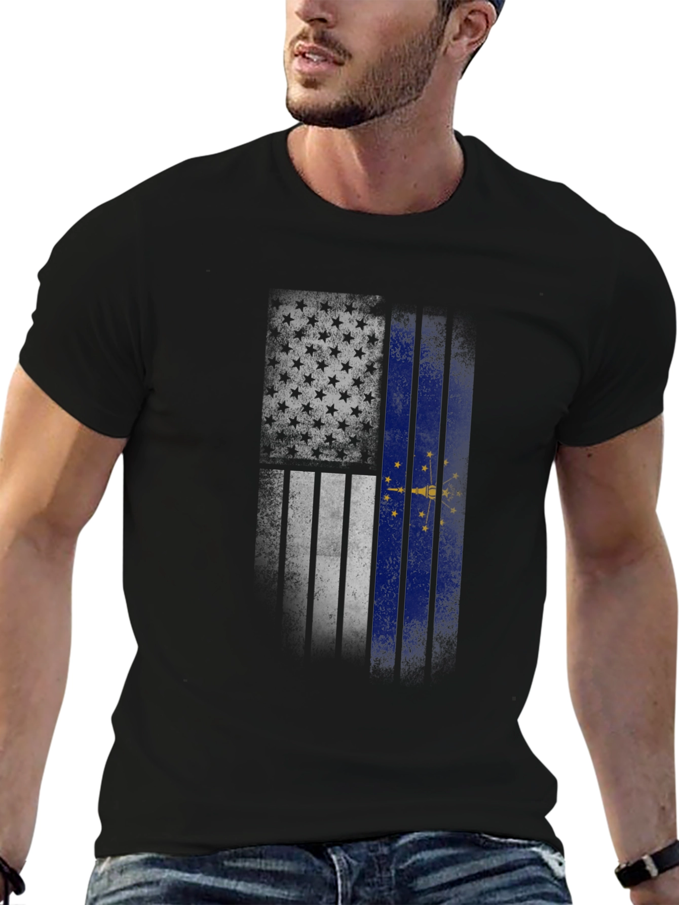 Indiana State Flag Graphic Tee - Mens Black T-Shirt