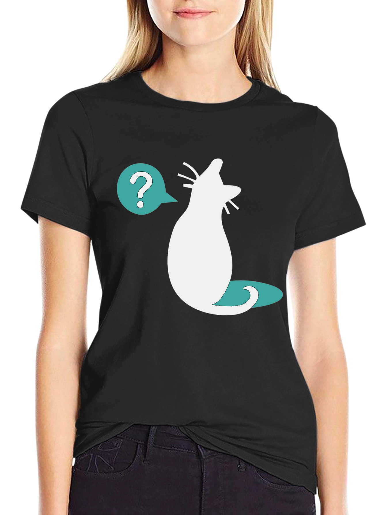 Curious Cat T-Shirt - Question Mark Design