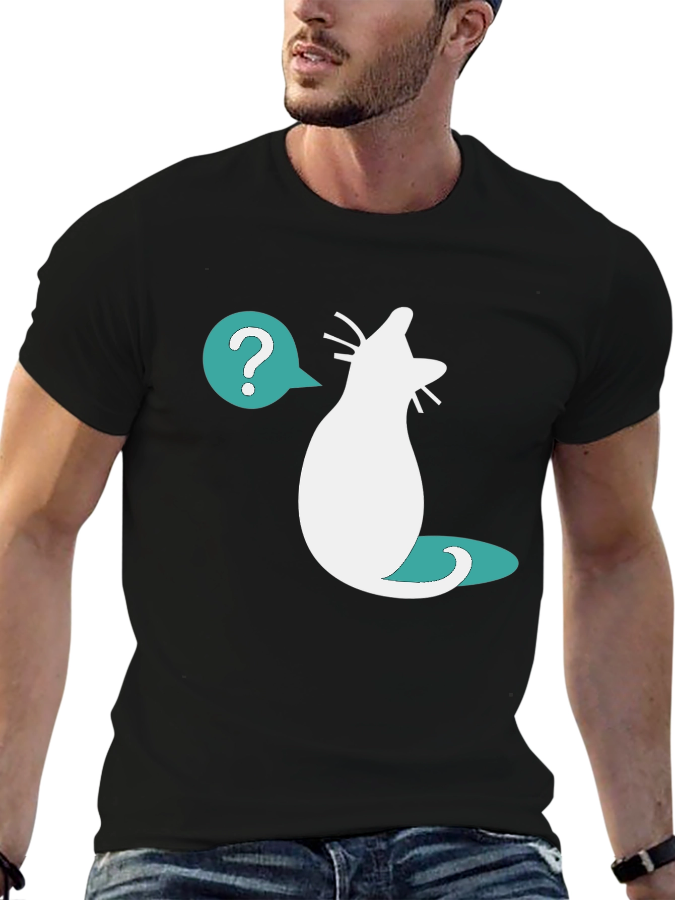 Curious Cat T-Shirt - Question Mark Design
