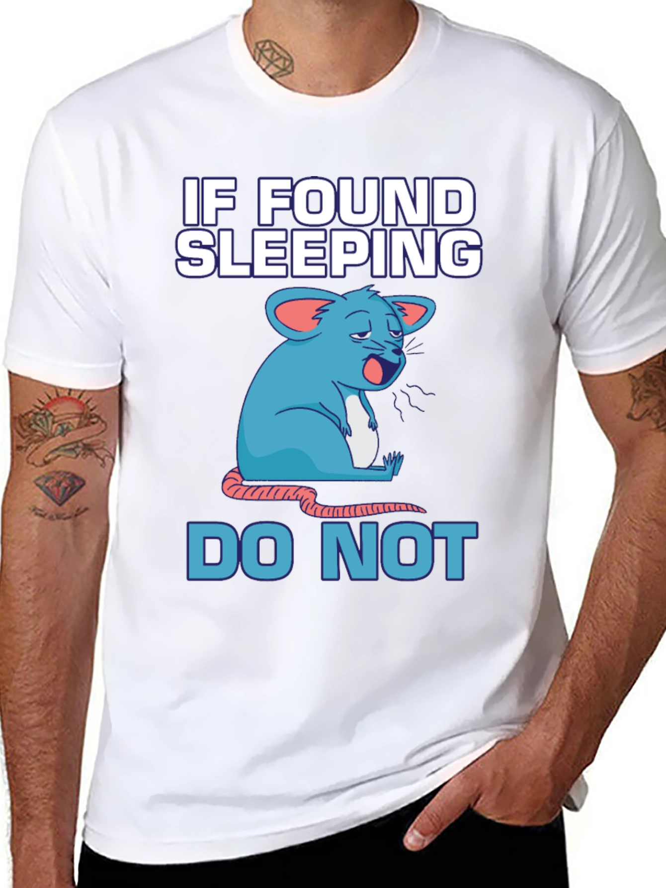 Funny Sleeping Mouse Graphic T-Shirt