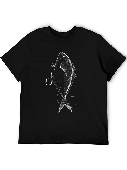 Fish Hook Graphic Tee - Black Cotton T-Shirt
