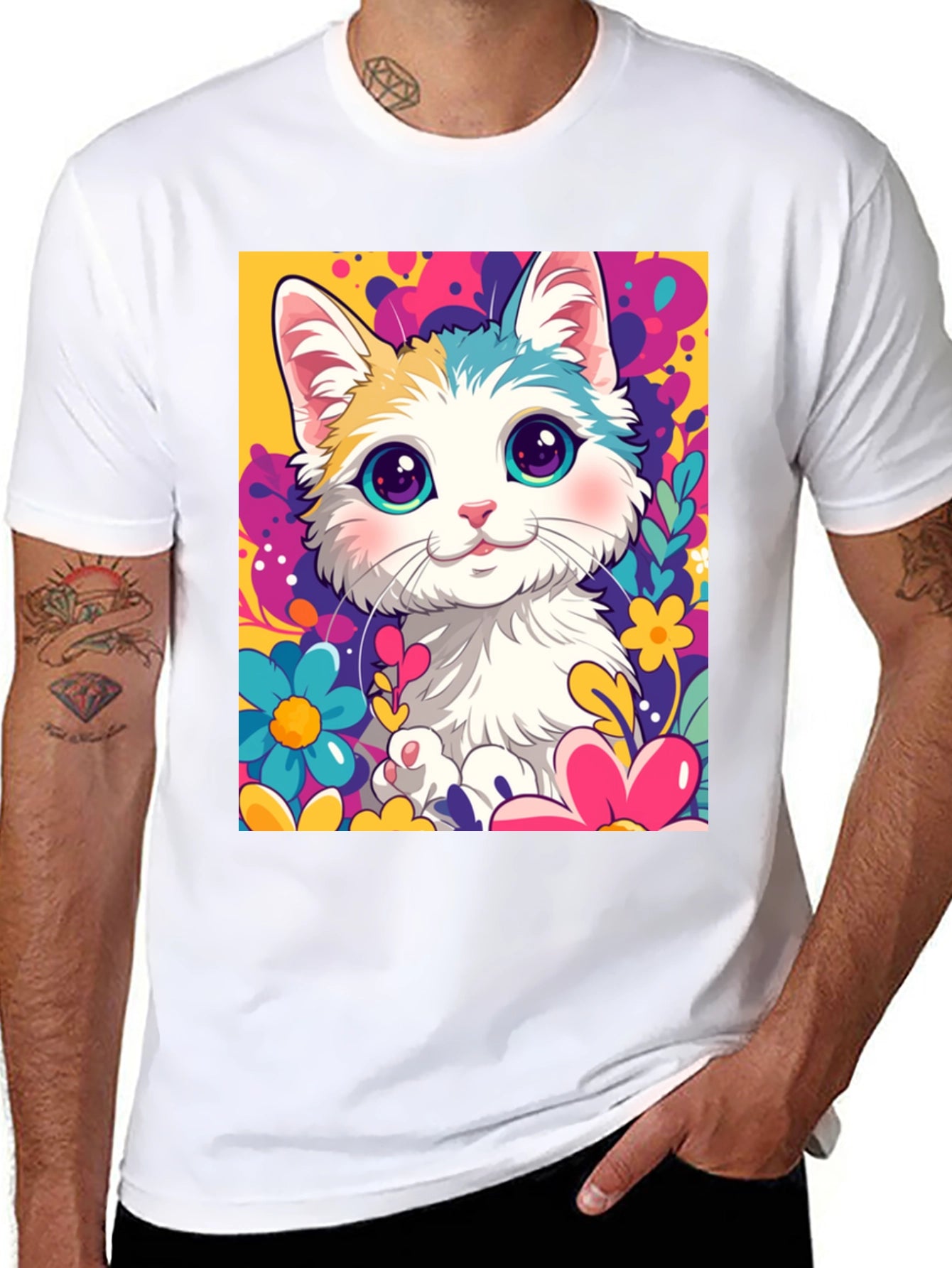 Cute Cartoon Cat Black T-Shirt